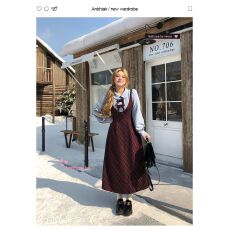 批发格纹假两件<b class='q'>连衣裙</b>女2025秋冬新款微胖大码长袖收腰裙子