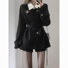 批发假两件西装外套<b class='q'>女</b>秋季小个子薄款<b class='q'>西服</b>上衣收腰学院风套装