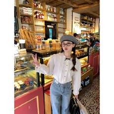 批发白色蝴蝶结<b class='q'>衬衫</b>女2025早秋<b class='q'>新款</b>小香风上衣小个子内搭