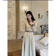 批发高级感气质长袖<b class='q'>连衣裙</b>女装2025秋冬新款御姐大方得体收腰长裙裙子