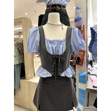 批发有腰带绑带假两件<b class='q'>衬衫</b>高腰半身裙套<b class='q'>装</b>裙纯欲风新中式时尚两件套