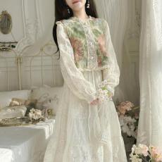 批发落跑公主/甜美超仙蕾丝刺绣白色宽松少女连衣裙花朵马甲<b class='q'>两件</b>套装