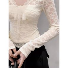 批发秋冬法式复古甜辣妹纯欲蕾丝打底衫女内搭高级感长袖独特绝美上衣