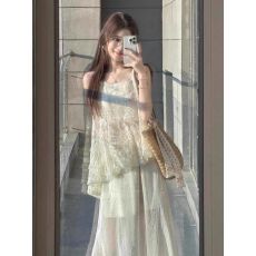 批发2026夏季穿搭巨好看微胖mm重工无袖吊带<b class='q'>上衣</b>半身裙气质两件套装女