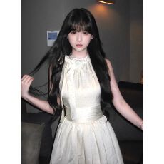 批发小礼服女<b class='q'>高端</b>精致名媛千金感珍珠镶钻蝴蝶挂脖结波点裙