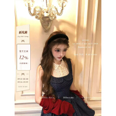 批发Lazy Didi复古派对 假两件波点<b class='q'>提花</b><b class='q'>连衣裙</b>miu感娃娃领公主蓬蓬裙
