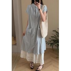 批发甜美叠穿套装女夏2026新款条纹衬衫<b class='q'>连衣裙</b>阔腿裤裙两件套