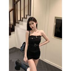 批发美式辣妹套装纯欲设计感外穿黑色抹胸上衣紧身热裤短裤女夏两件套
