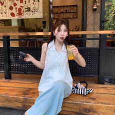 批发韩系白色无袖背心<b class='q'>衬衫</b>女夏季设计感小众挂脖<b class='q'>衬衣</b>娃娃衫<b class='q'>气质</b>上衣
