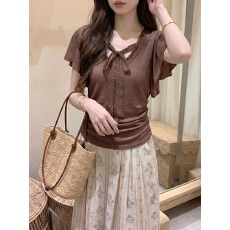 批发法式甜美风蕾丝系带<b class='q'>短袖</b><b class='q'>T</b><b class='q'>恤</b>女2026夏季遮肉显瘦气