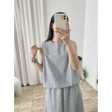 批发极简文艺风格子无袖背心半身裙百搭两件套女2026<b class='q'>夏</b>套装新款氛围感
