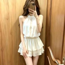 批发法式甜美风无袖挂脖<b class='q'>连衣裙</b>女夏季新款小个子蛋糕裙气质度假风短裙