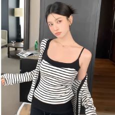 批发内搭收腰显瘦吊带背心长袖开衫外套上衣<b class='q'>套装</b>女