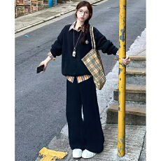 批发美式学院风运动套装女秋季显瘦假两件卫衣宽松学生休闲两件套时尚