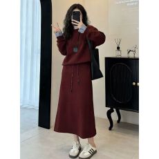 批发<b class='q'>春</b>秋新款拼接套头长袖卫衣女半身裙休闲两件套