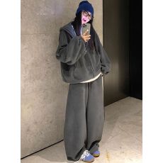 批发运动套装女<b class='q'>春</b>秋季宽松连帽长袖卫衣休闲两件套
