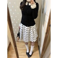 批发LENNEA波点花边袖黑色长袖针织开衫女miu系<b class='q'>修身</b><b class='q'>打底衫</b>早秋上衣春