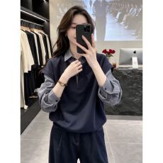 批发假两件拼接格子<b class='q'>长袖</b><b class='q'>衬衫</b>秋季独特漂亮宽松慵懒上衣
