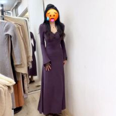 批发法式内搭蕾丝V领紫色连衣<b class='q'>裙子</b>女秋冬季2025新款打底包臀气质长裙