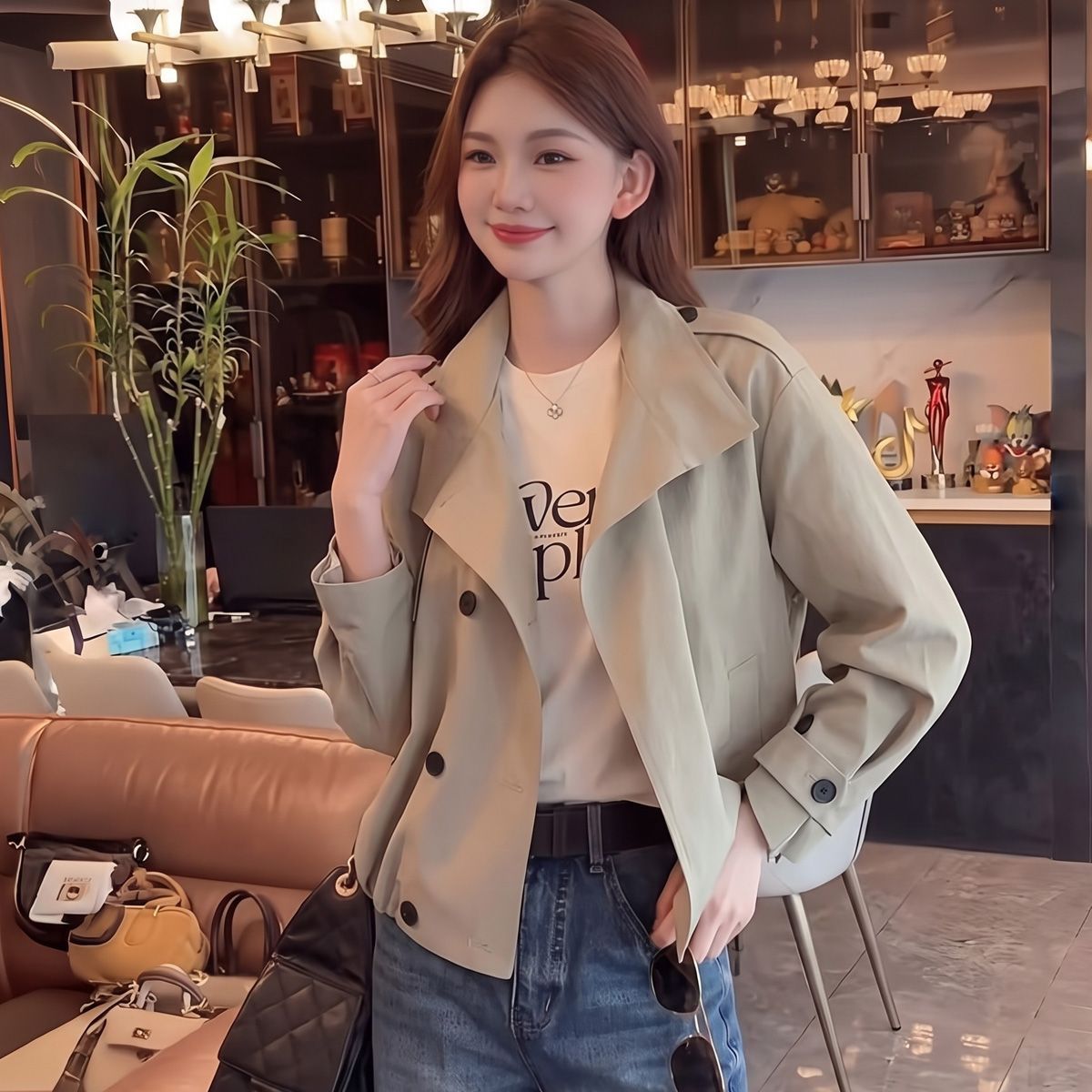 港风ins短款风衣外套女春秋装新款设计感气质夹克宽松休闲上衣 服裝批發女裝批發服飾貨源