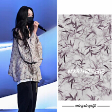 批发电影节<b class='q'>杨幂</b><b class='q'>同款</b>竹叶印花褶皱原创汉服女夏新中式国风防晒衬衫外套