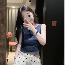 批发新款小众设计感牛仔背心波点<b class='q'>显瘦</b>阔腿裤女潮