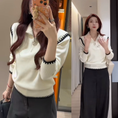 批发小香风牛仔外套女秋冬小个子毛衣拼 接短款针织<b class='q'>开衫</b>