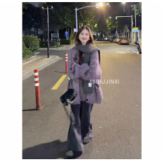批发秋季流行穿搭一整套女2025新款紫色宽松针织开衫百搭阔腿<b class='q'>裤</b><b class='q'>两件套</b>