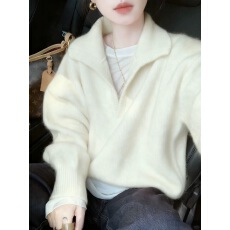 批发多巴胺橘色半开领宽松慵懒风针织衫毛衣女冬季加厚可外穿内搭上衣