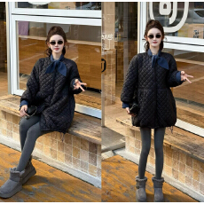 批发爆款韩系高级感菱格圆领棉衣