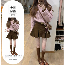 批发秋冬季穿搭一整套韩系松弛感软糯圆领针织衫高腰a<b class='q'>字</b>半身裙两件套