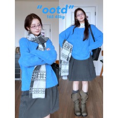 批发秋冬穿搭一整套韩系慵懒风圆领针织毛衣女