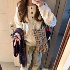 批发麻花慵懒毛衣女2025冬季新款套头<b class='q'>长袖</b>针织衫上衣