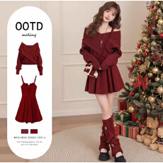 批发新年穿搭超好看的冬<b class='q'>装</b>红色上衣连衣裙超火穿搭一整套新年战袍