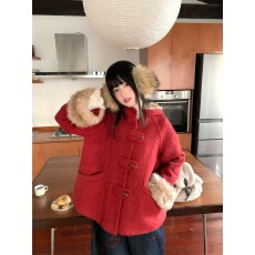 批发MUCHA木茶 <b class='q'>甜美</b>可爱新年圣诞红色毛呢大衣女冬70羊毛呢子棉衣外套