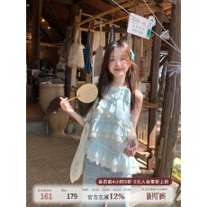 批发MUCHA木茶 <b class='q'>甜美</b>风无袖蕾丝衫女夏荷叶边花边修身显瘦仙气挂脖上衣