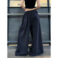 批发【原版300g德莱绒】星星刺绣<b class='q'>条纹</b>阔腿休闲<b class='q'>裤</b>女垂感慵懒风拖地<b class='q'>裤</b>