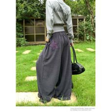 批发原版300g德莱绒星星刺绣<b class='q'>条纹</b>阔腿休闲<b class='q'>裤</b>女垂感慵懒风拖地<b class='q'>裤</b>