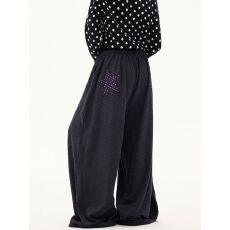 批发【原版300克德莱绒】星星刺绣<b class='q'>条纹</b>阔腿休闲<b class='q'>裤</b>女垂感慵懒拖地<b class='q'>裤</b>