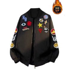 批发美式复古高街印花飞行员夹克棒球服男女加绒机能风情侣休闲<b class='q'>外套</b>潮