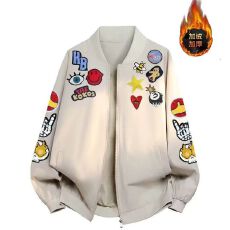 批发美式复古高街印花飞行员夹克棒球服男女加绒机能风情侣休闲<b class='q'>外套</b>潮