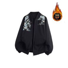 批发美式潮牌情侣花朵拉链宽松百搭加绒<b class='q'>棒球</b>服男女印花夹克<b class='q'>外套</b>