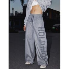 批发【原版加厚毛呢】字母印花松紧腰休闲阔腿裤男女秋冬休闲弯刀裤