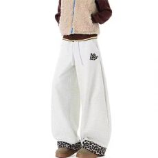 批发【华棉复合】魔豹拼接纹贴布美式复古男女运动裤阔腿宽松休闲裤