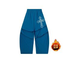 批发加绒美式复古十字架皱褶阔腿裤女冬季宽松百搭拖地<b class='q'>休闲裤</b>子