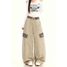 批发【原版布料】冬季羊羔毛棉裤条纹五角星贴布绣宽松保暖毛绒阔腿裤