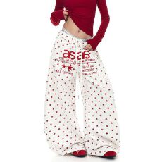 批发【纯棉复合刺绣】潮牌星星满印刺绣字母弯刀卫裤<b class='q'>男</b>女宽松阔腿裤