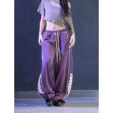 批发【纯棉复合】辣妹抽绳阔腿裤女宽松<b class='q'>百搭</b>街舞潮牌休闲裤拖地长裤