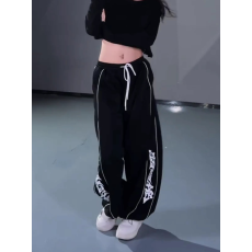 批发【纯棉复合】辣妹抽绳阔腿裤女宽松<b class='q'>百搭</b>街舞潮牌休闲裤拖地长裤
