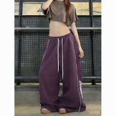 批发【纯棉复合】辣妹抽绳阔腿裤女宽松<b class='q'>百搭</b>街舞潮牌休闲裤拖地长裤